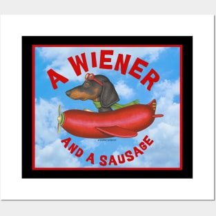 Cute Funny Dachshund Wiener Dog in Sausage Plane Posters and Art